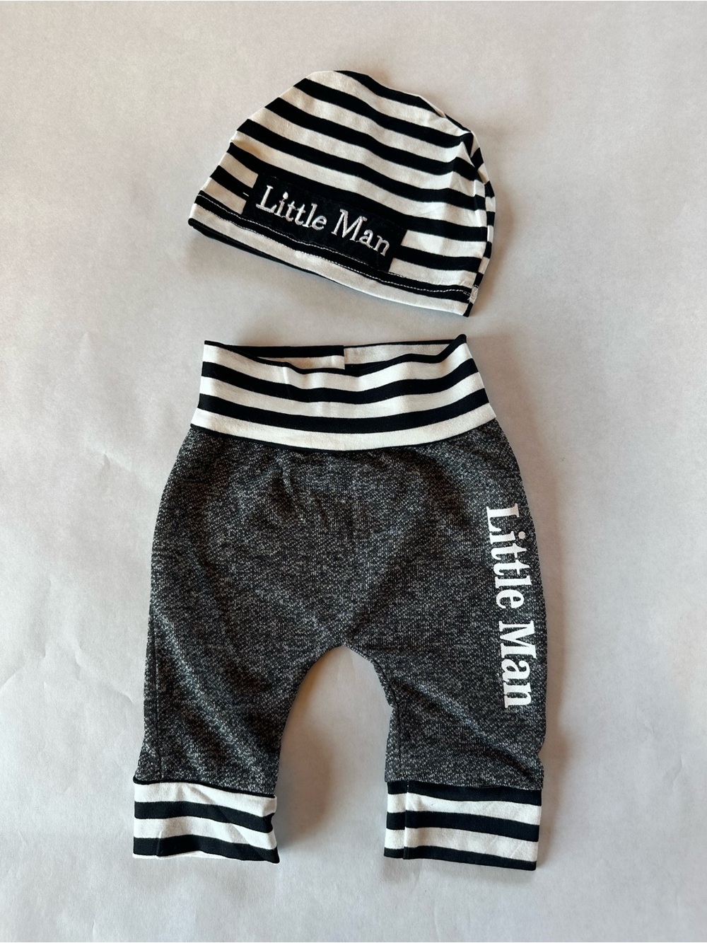 NWOT Striped 'Little Man' Hat and Pants Set - Black & White